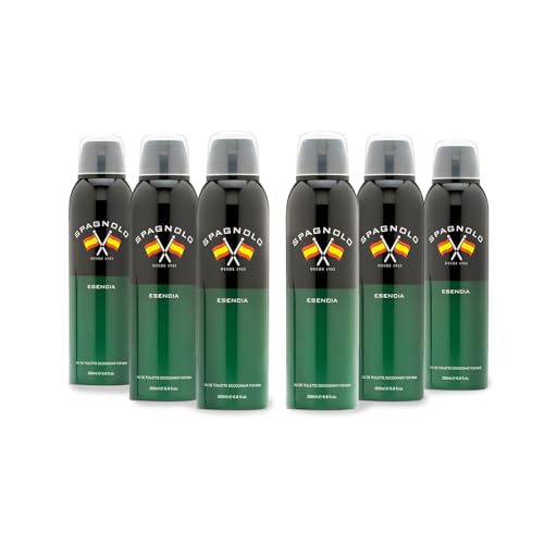 SPAGNOLO - Esencia Pack de 6 x 200 ml, Desodorante Hombre Spray, Desodorante para Todo Tipo de Piel, Protección de Larga DuraciónDeodorant Hombre, Fragancia Fougère Amaderada