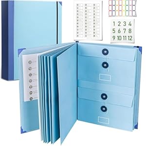 Important Document Organizer Personal Binder Organizer with Labels Accordion File Stylish Binder for Storing Important Papers, Certificates, Passports, Photos, and Letters(Bule)