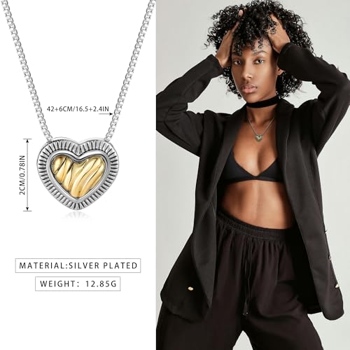 Heart Pendant Necklace Two Tone Gold and Silver Necklaces for Women Cable Wire Desinger Inspired Statement Women Jewelry Gifts4