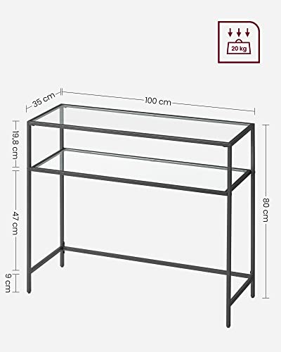 Image of VASAGLE 39.4 Inchs Console Sofa Table, Tempered Glass, 2 Shelves