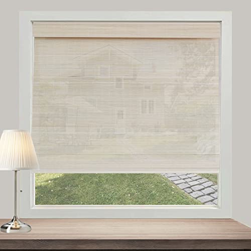 Cordless Blackout Bamboo Window Shades, Outdoor Cordless Woven Wood Roller Shades, Light Filtering Window Roman Blinds With 6" Valance, Bamboo Shades For Doors, Custom Size, Pattern 1 #TOP1