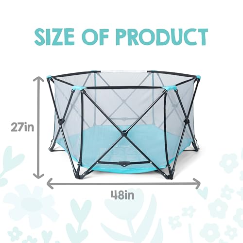 Image of Regalo Safety My Play Portable Baby Playpen & Play Yard, Foldable 6-Panel Indoor Outdoor Playpen for Babies & Toddlers, Mesh Sides, Washable Fabric, 48 inch, Aqua /Black