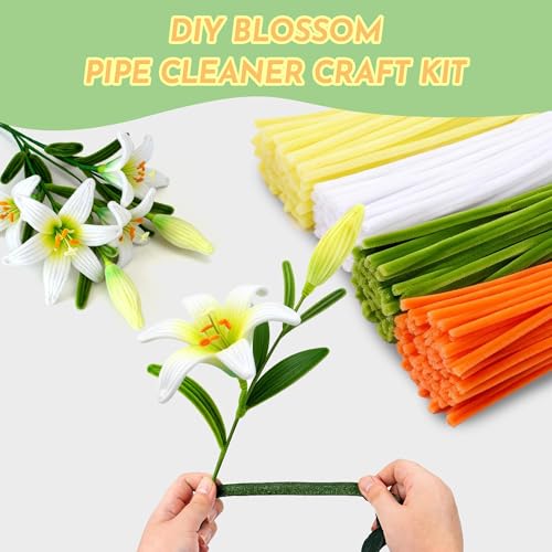 Image of 500 Pcs Pipe Cleaners Craft Bulk,4 Assorted Colors Chenille Stems for DIY Flower Making Kit with Floral Wire, Gardening Tape, Stamen & Ribbon, Pipe Cleaners Flowers, Arts and Craft Supplies for Kids