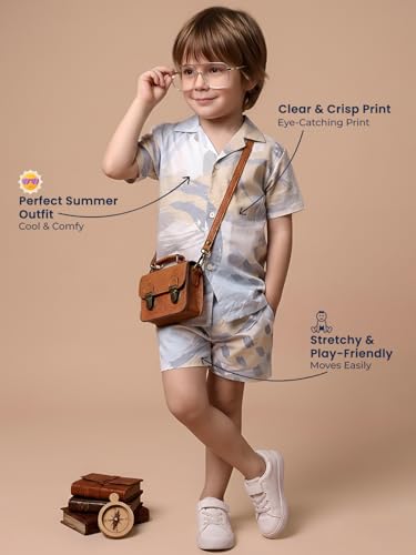 Image of POLKA TOTS 100% Cotton Co-Ord Set for Boys | Half Sleeve Shirt & Shorts Beach Outfit for Kids | Ultra-soft & Breathable Summer Clothes for Toddler & Baby Boy | Casual Dress & Printed Nightwear Set