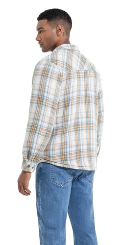 Image of Men's Sherpa Cotton Flannel Shirt Jacket Plaid Button Coat Pocket