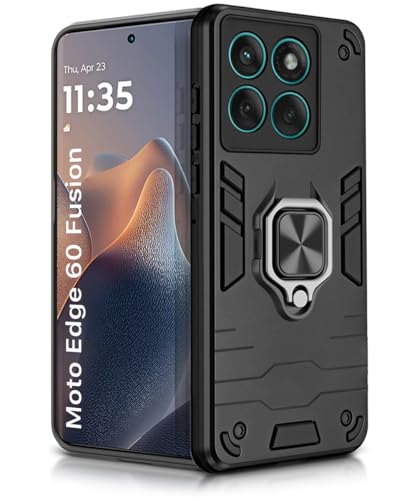 Image of WOW IMAGINE Shock Proof Back Case Mobile Cover for Motorola Moto Edge 60 Fusion | Back Cover Case (Tough Armor | Hybrid PC + TPU | Ring Holder & in-Built Kickstand | Black)