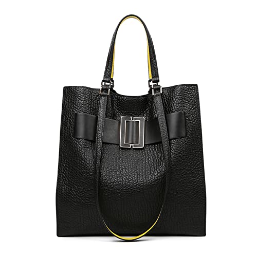 JESSWOKO Bolsa de ombro feminina de luxo, bolsas femininas de grife, presentes de aniversário, bolsas femininas, Grão lichia preta, Large