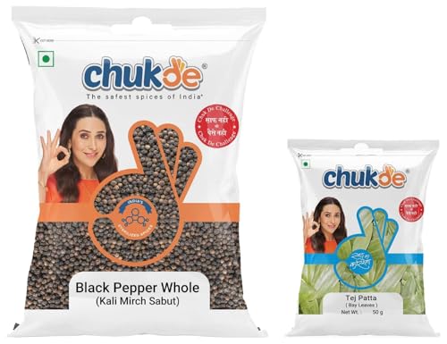 Image of Chukde - Black Pepper 100 Gm (Pack Of 1) - Tej Patta 50 Gm (Pack Of 2) - Whole Spices - Combo Pack
