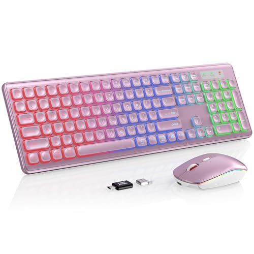 Image of Wireless Keyboard and Mouse Combo, 123456 | RGB Rainbow Backlit, Rechargeable Keyboard Mouse, Sleep Mode, 2.4GHz Wireless, Silent Soft Typing, USB-C Adapter