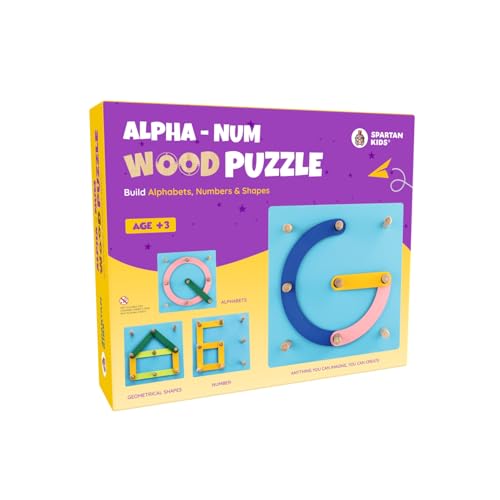 Image of SPARTAN KIDS Wooden Alphabet Puzzle - ABC Puzzles for 3-5 Year Olds - Montessori Educational Toys - 28 Pieces - 14.5x14.5 CM