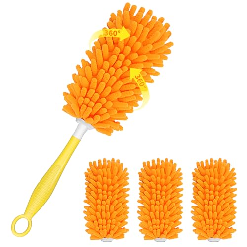 SetSail Dusters for Cleaning 4pcs Mini Microfiber Duster Refills with 1 Handle Reusable Duster Refill Washable Duster Cleaner Kit for Furniture, Car Interior, Ceiling Fan, Blind