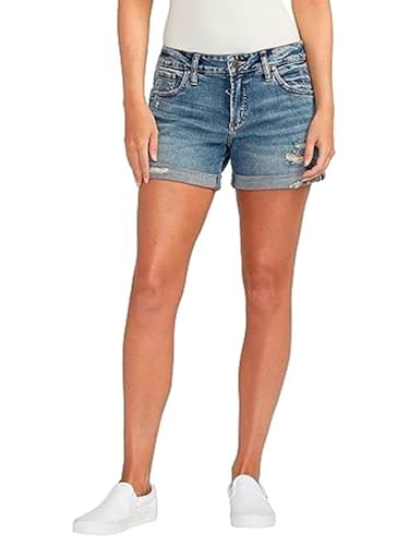 Silver Jeans Co. Women's Boyfriend Mid Rise Short, Med Wash SCP307, 25
