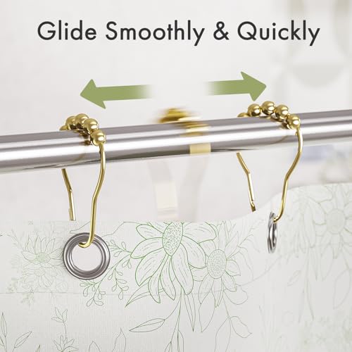 Image of Amazer Shower Curtain Hooks Rings, Anti-Rust Metal Double Glide Shower Hooks for Bathroom Shower Rods Curtains-Set of 12-Gold
