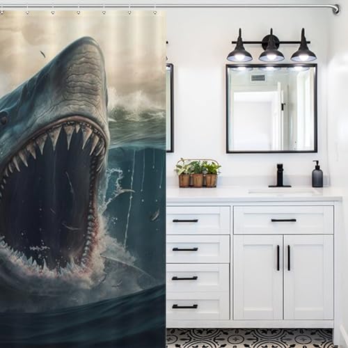 Rideau de douche requin polyester lavable imperméable 168x183cm cabine de douche - 5