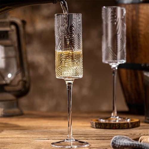 Juego de 2 copas champán con relieve un regalo ideal de cristal con base alta 5