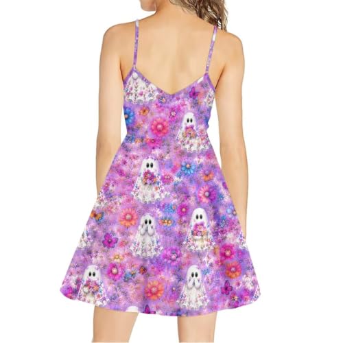 Image of Women's Spaghetti Strap Dress Summer Casual Swing Sundress Girls Beachwear Swing Mini Dress