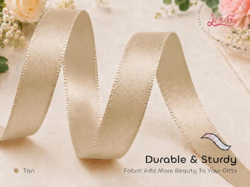 Image of Double Face Tan Satin Ribbon 1 /2 inch X 50 Yards Polyester Tan Ribbon for Gift Wrapping Very Suitable for Weddings Party Invitation Decorations and More