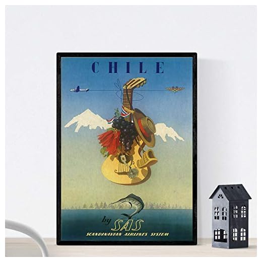 Nacnic Poster Vintage. Cartel Vintage Chile. Tamaño A3 con Marco