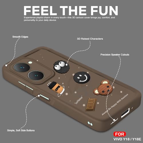 Image of AESTMO Back Case Cover for Vivo Y18 / Y18E Cover | Cute Fun Cartoon 3D Ball | Coffee Silicone Case | Full Body Protection | Camera Protection Back Cover for Vivo Y18 / Y18E (Brown)