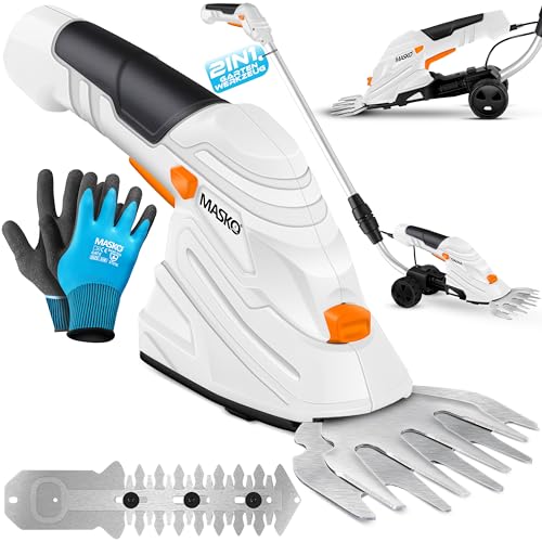 MASKO Cisaille à gazon Kit de cisailles à gazon avec batterie 7,2 V 2000 mA/h Taille-haie de jardin électrique cisaille à gazon avec chargeur, gants,...