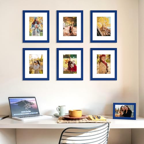 decorUhome 8x10 Picture Frame, Display Photos 5x7 with Mat or 8x10 Unmatted, Engineered Wood Frame with Plexiglass for Wall and Tabletop Display, Royal Blue, Set of 1