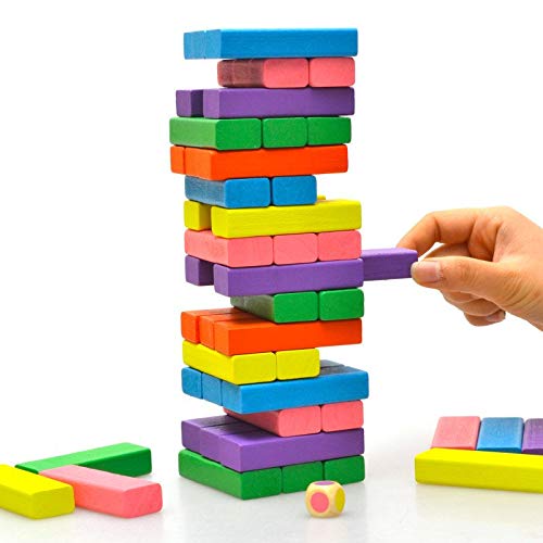 MM RETAILS 51Pcs Wooden Blocks | Tumbling Tower Toys with Dices | Stacking & Balancing Games