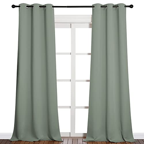 Image of NICETOWN Patio Glass Door Blackout Curtains for Bedroom /Living Room, Privacy Panel Drapes for Dining Room and Guest Room (Sage Green, 42 inches Wide x 95 inches Long, 1 Pair)