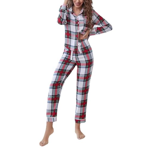 YOPUGEE Women's Long Sleeve Pajama Set | Soft Modal Sleepwear With Pockets, Button Down Loungewear (Red Plaid, Medium)
