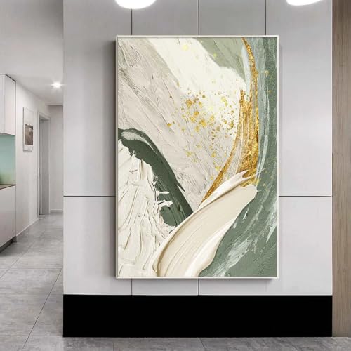 Lienzo abstracto verde y dorado para renovar paredes sin vida 3