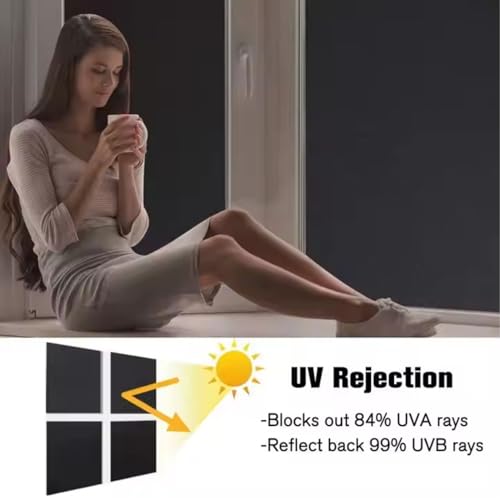 Image of WISDOM Window Privacy Film,One Way Mirror Film Daytime Anti UV Sun Blocking Heat Control Reflective Film Decorative Static Cling Home Office Living Room (20in x 18Feet, Black Out Film)