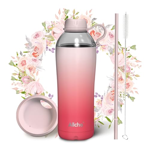Image of Insulated Water Bottle for Women, 18 oz Stainless Steel Water Bottles, Double Walled, 2 Lids (Chug & Tumbler) - Hydrate & Caffeinate, Available Gift Wrapping