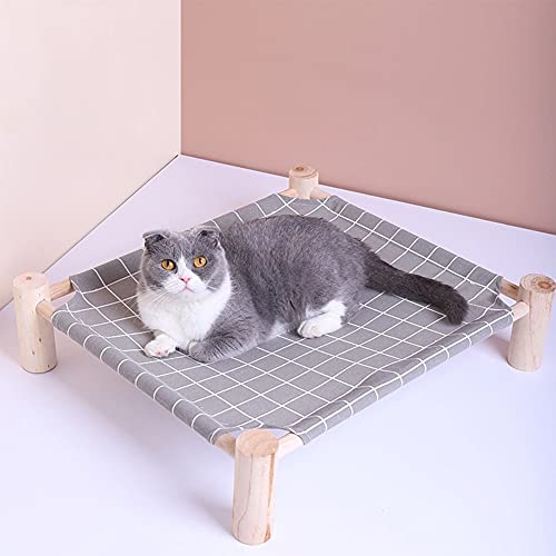 croselyu Hamac en bois massif pour chat - Quatre coins - Amovible et lavable - Gris