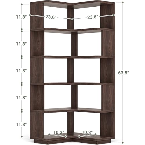 Armocity Corner Book Shelf - 6 Tier Corner Bookshelf Etagere Bookcase with Baffle, Freestanding L Shaped Display Shelf Stand for Home Office, Living Room, Bedroom, Kitchen, Black Walnut