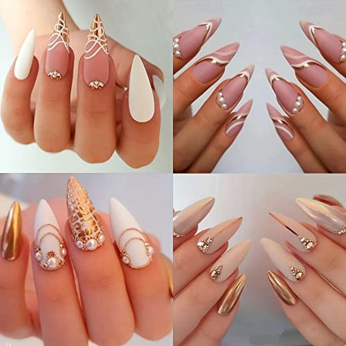 4 Boxes Nail Art Pearls Flatback Pearls Nail Charms Gold Silver White Half Round Nail Supplies Holographic Glitter Powder Nail Gems Rhinestones Accessories For Women Acrylic Nail Decorations Design #TOP1