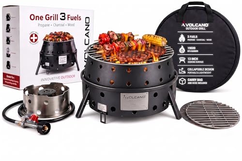 Top 10 | Best Car Camping Stove With Guide 4 Volcano 3 Collapsible Portable Outdoor Grill/Stove, Propane, Charcoal and Wood, 19500 BTU Burner, 13...