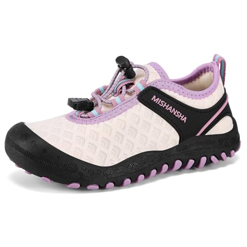 Mishansha Kinder Trekkingschuhe Leichte Sportschuhe rutschfest Turnschuhe mit Breiter Zehenbox Kinderschuhe Leicht Atmungsaktive Sneaker für Jungen und Mädchen Beige Gr.26 EU