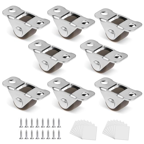 8 Pack 1/2 Inch Mini Fixed Caster Wheels, Non-Swivel Low Profile Rigid Casters, Silent Rubber Little Sticky Wheels for Furniture, Countertop Appliances, Sliding Trays, DIY Small Projects