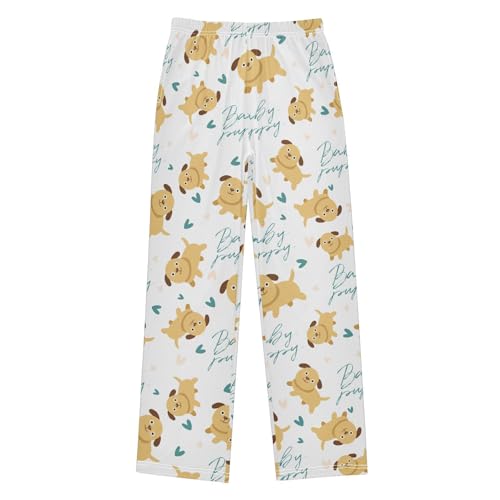 Boys' Pants Cute Dog and Hearts White Long Bottoms Jogger Pants Elastic Waist Trousers with Pockets S-XL