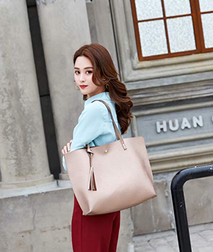 Image of Dreubea Women's Soft Faux Leather Tote Shoulder Bag from, Big Capacity Tassel Handbag