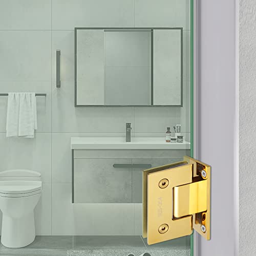 2Pack Glass Shower Door Hinges, Stainless Steel 90 Degree Shower Hinges Replacement Parts With Mounting Hardware, Bathroom Gate Clamp For 3/8” To 1/2”Glass, Gold #TOP5