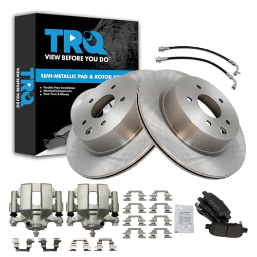 Image of TRQ Rear Brake Pad and Rotor Set Semi Metallic Calipers Compatible with 2005 Infiniti G35 Nissan 350Z