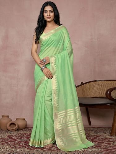 Image of Satrani Women's Cotton Silk Weaving Border Saree with Unstitched Blouse Piece
