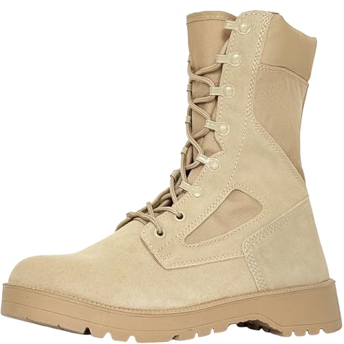 LAHORS Mens Military Tactical Boots Man Lace Up Hiking Work Army Boots Outdoor Men Combat Shoes (Sand, Adult, Men, 7, Numeric, US Footwear Size System, Medium)
