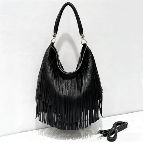 Bolso de hombro con flecos para mujer estilo retro miniatura 3