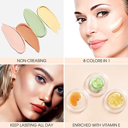 Face Color Corrector Palette, 8 Colors Correcting Contour Cream Makeup Palette, Green Peach Red Yellow Concealer Facial Camouflage Contouring Pallet For Redness Dark Circles (01) #TOP3