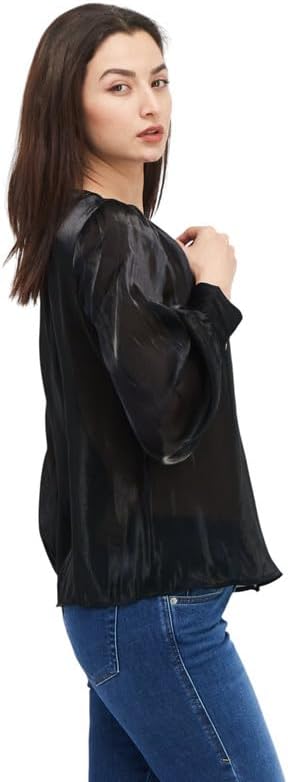 Alfani Women's Blouson Sleeves Crewneck Top (Deep Black, Large) - Image 3