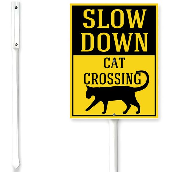 Horienteeon Slow Down Sign Cat Crossing Yard Sign With Stake Caution Security Yard Sign 8x12inch Rustproof Outdoor Aluminum Lawn Grass Neighborhood Decorations For Home Garden Lawn