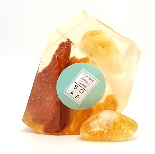 A Real Gemstone Crystal Inside Natural Glycerin Soap Bar Geode Rocksoap 4oz Lemongrass Essential Oil Scented (Citrine)
