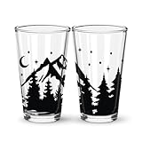 Mountain Trees Moon Stars Set of 2 16oz Printed Pint Glasses