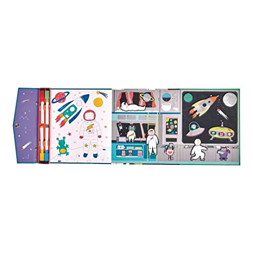 20 Pc Space Playset- Magnetic Puzzle, Doodle Board, Magnetic Pieces & Coloring Play Scene incl - Image 2